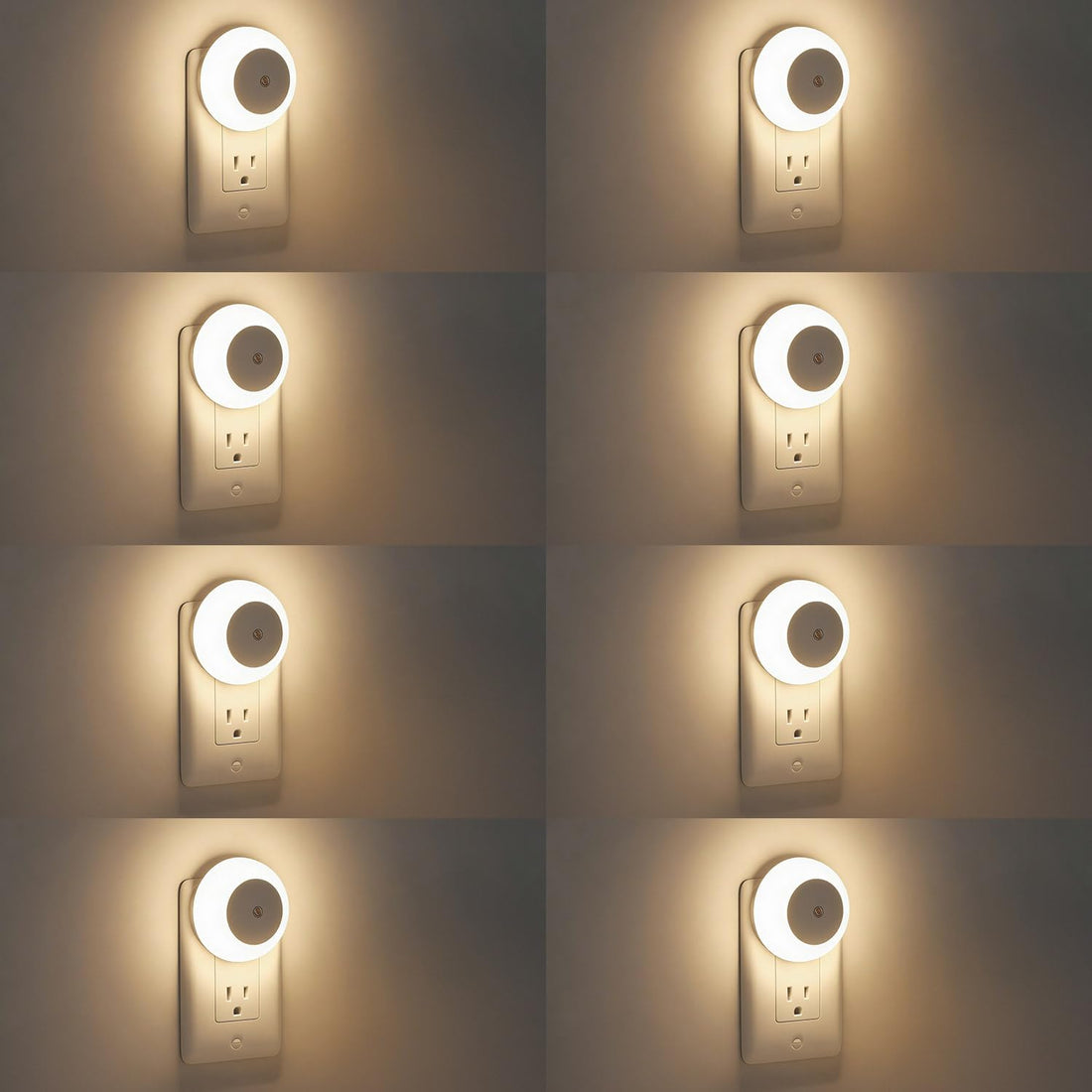 Warm LED plug-in night light set with dusk-to-dawn sensor