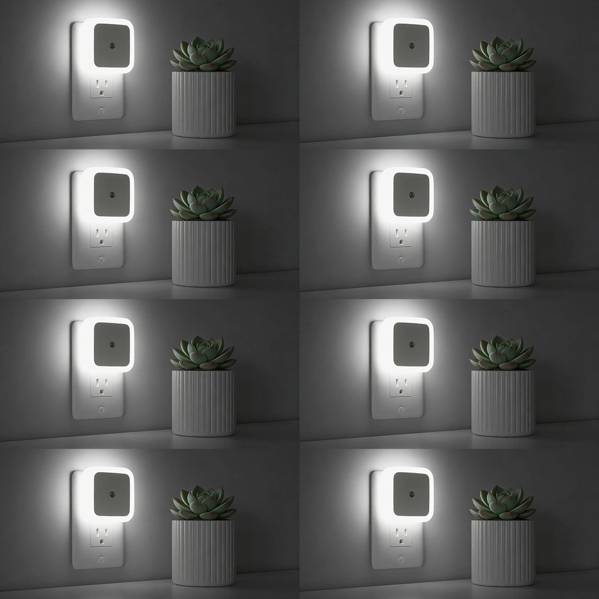 LED plug-in night light set with dusk-to-dawn automatic lighting