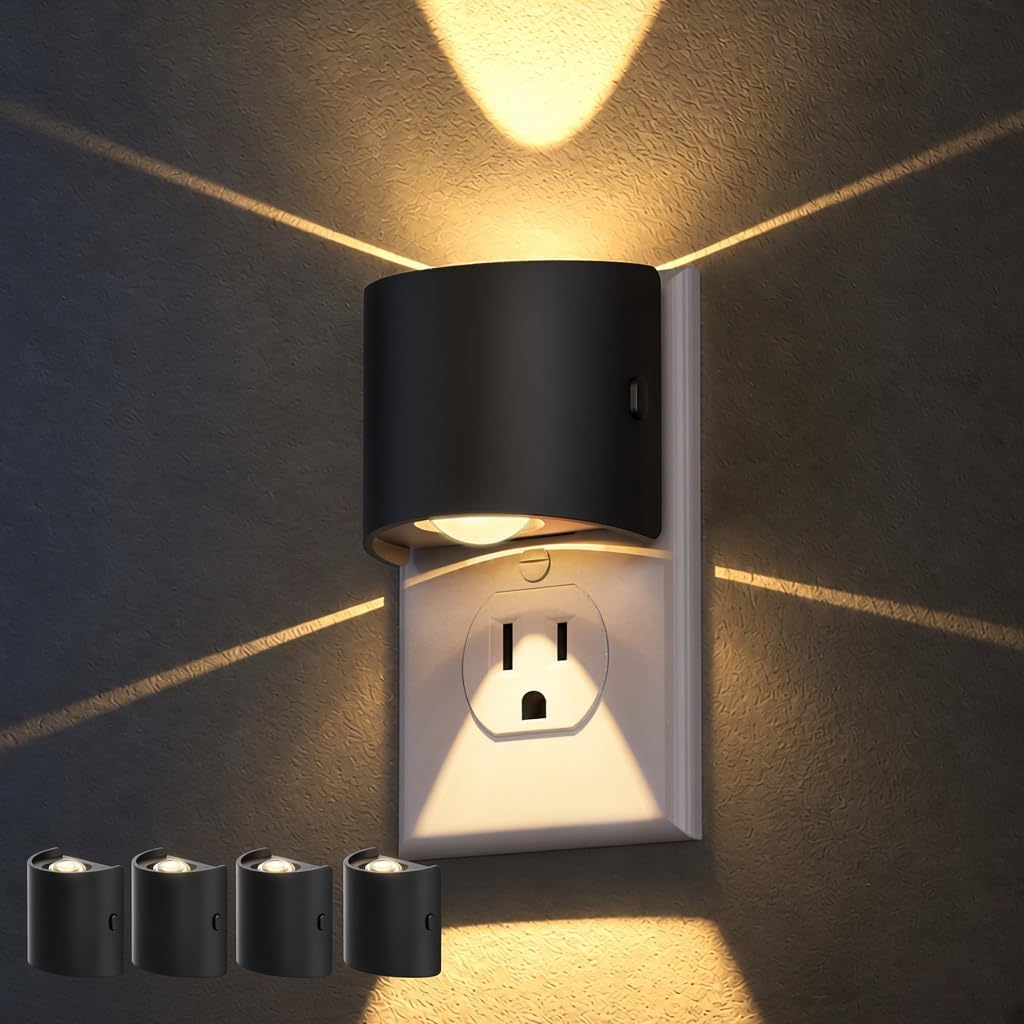 Adjustable-brightness plug-in night light two-pack with dusk-to-dawn sensor