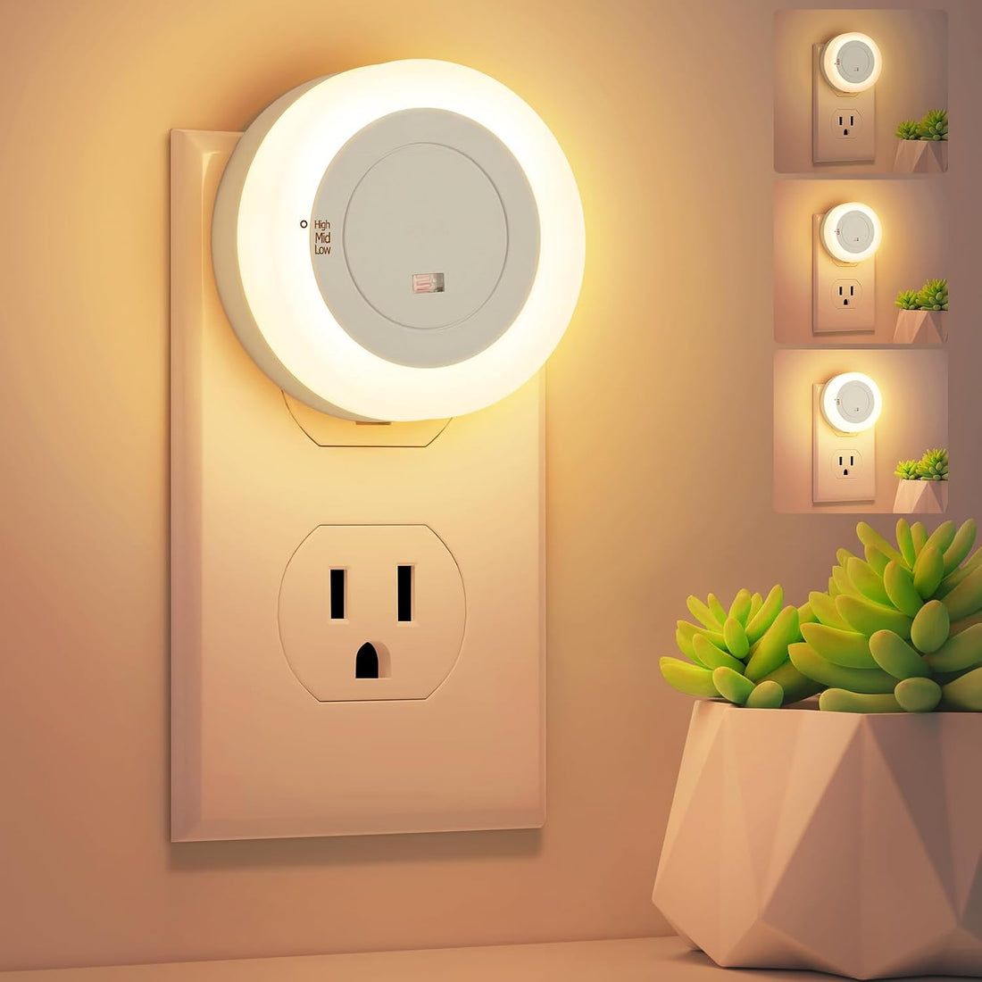 Dimmable LED night light two-pack with dusk-to-dawn sensor
