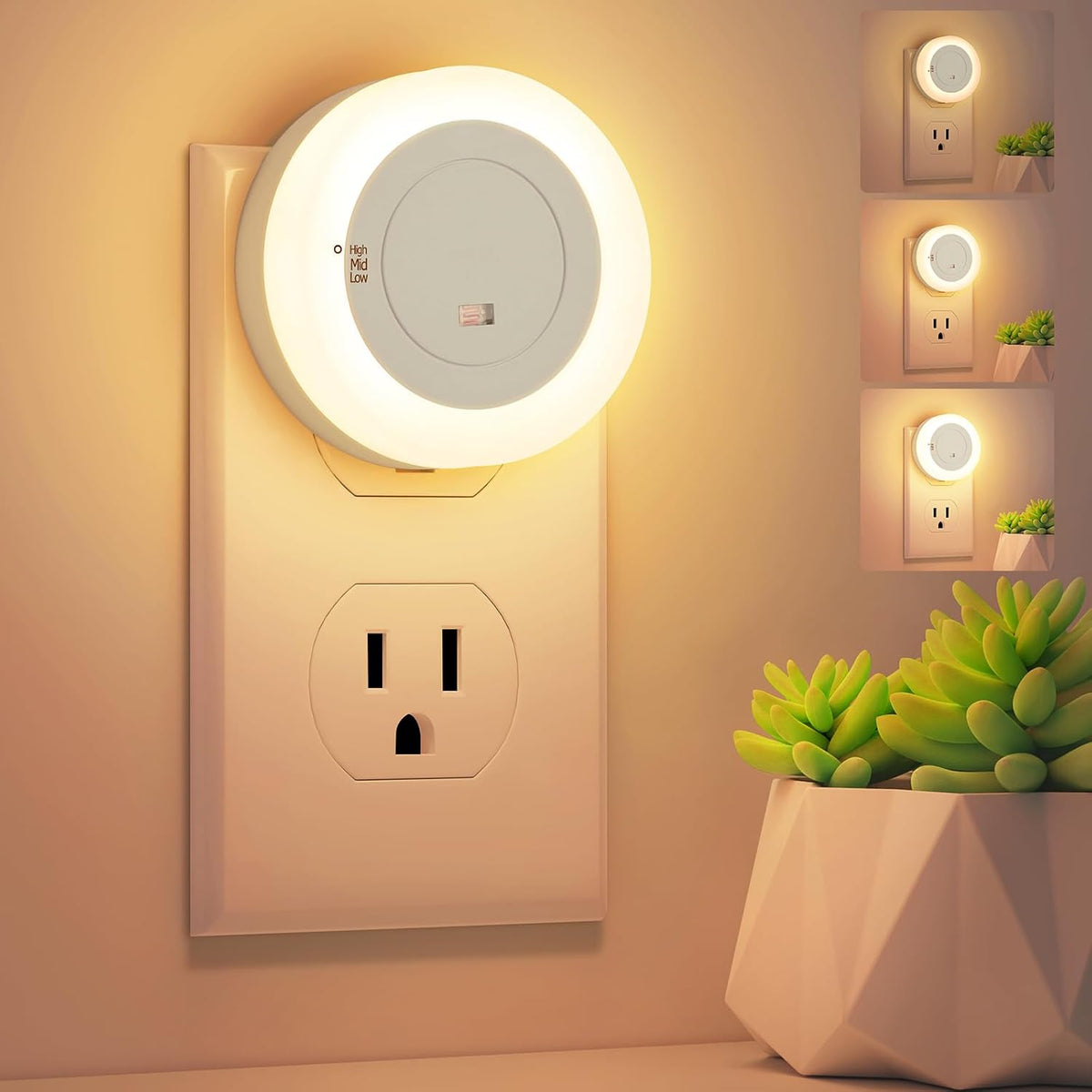 Dimmable LED night light two-pack with dusk-to-dawn sensor