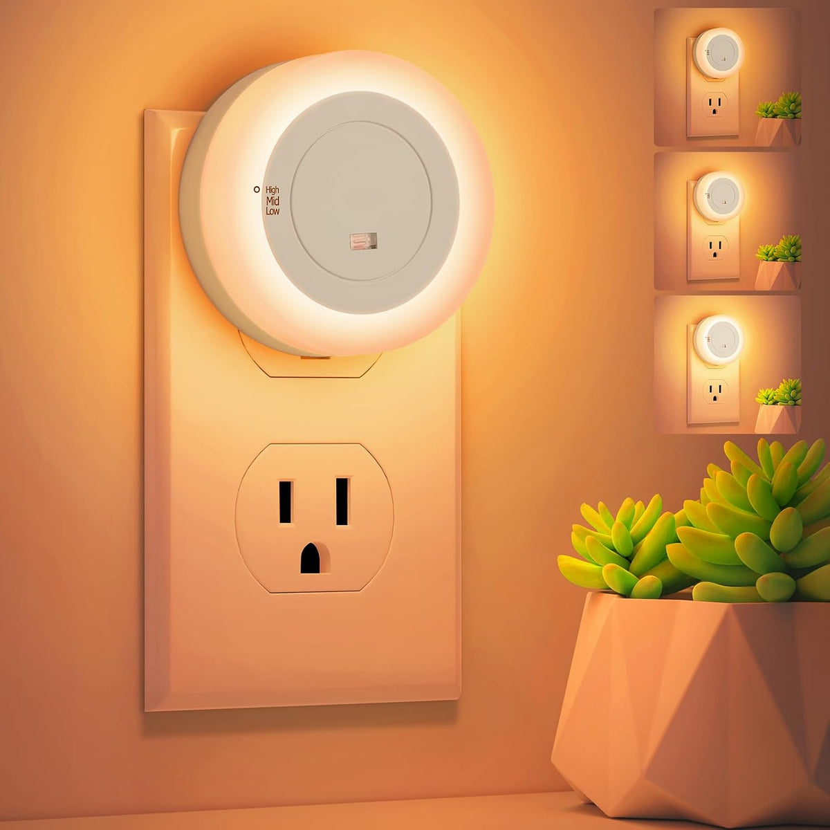 Dimmable LED night light two-pack with dusk-to-dawn sensor