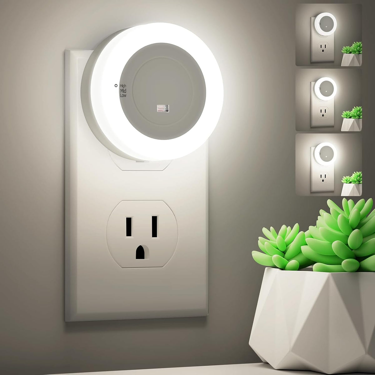 Dimmable LED night light two-pack with dusk-to-dawn sensor