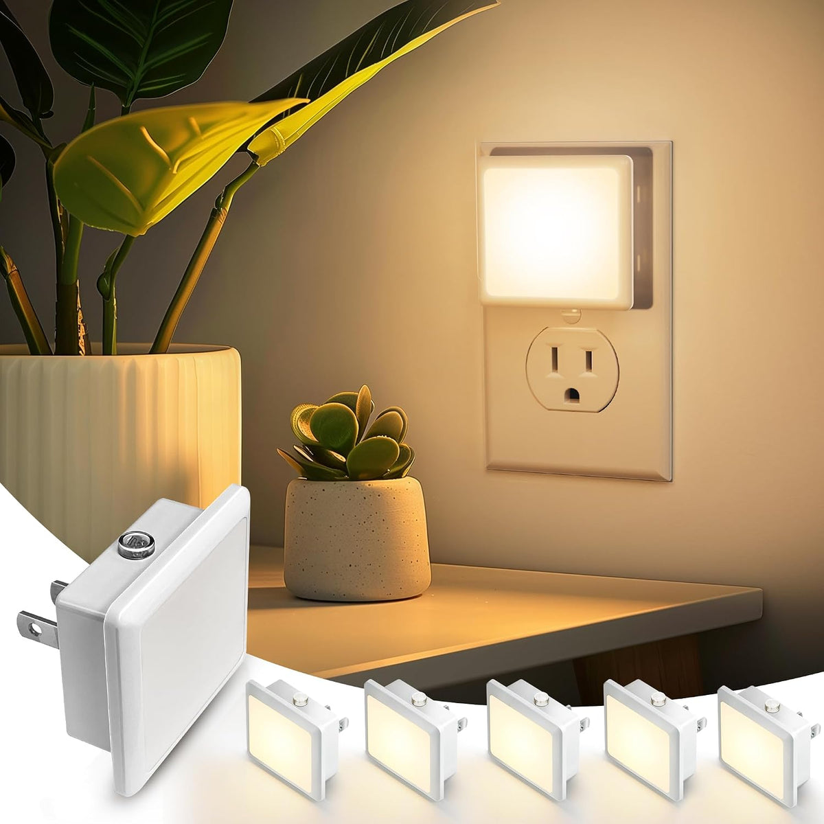 Non-dimmable LED night light two-pack with automatic dusk-to-dawn sensor