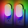 Plug-in night light two-pack with dimmable RGB or warm-white lighting