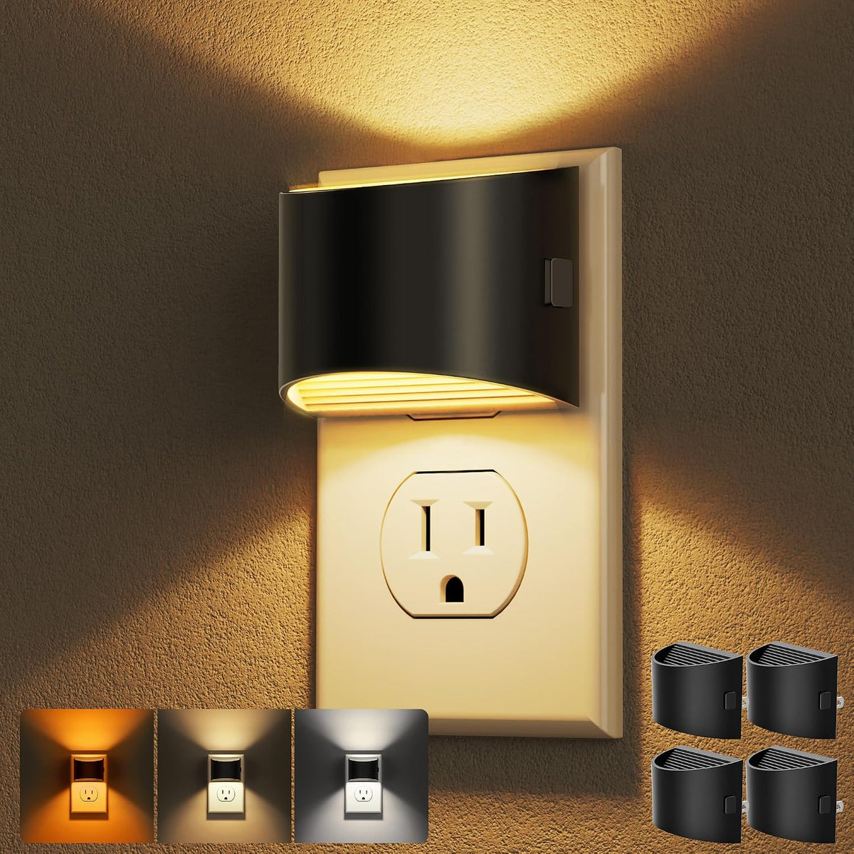 Adjustable-brightness plug-in night light two-pack with dusk-to-dawn sensor