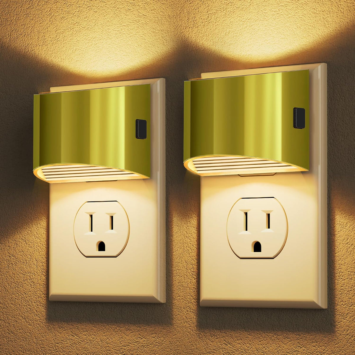 Adjustable-brightness plug-in night light two-pack with dusk-to-dawn sensor