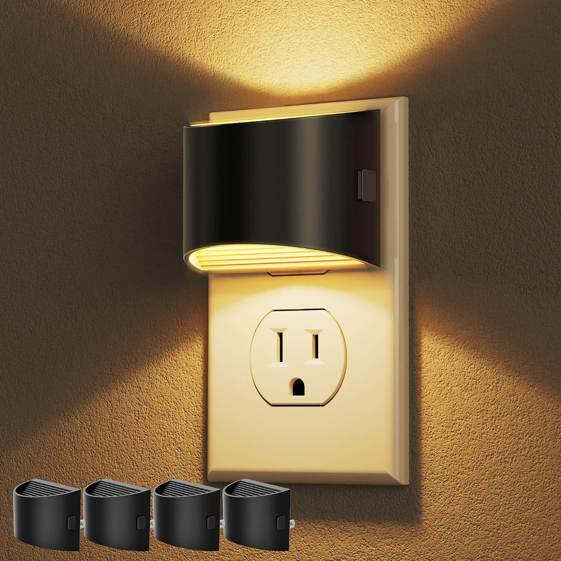 Adjustable-brightness plug-in night light two-pack with dusk-to-dawn sensor