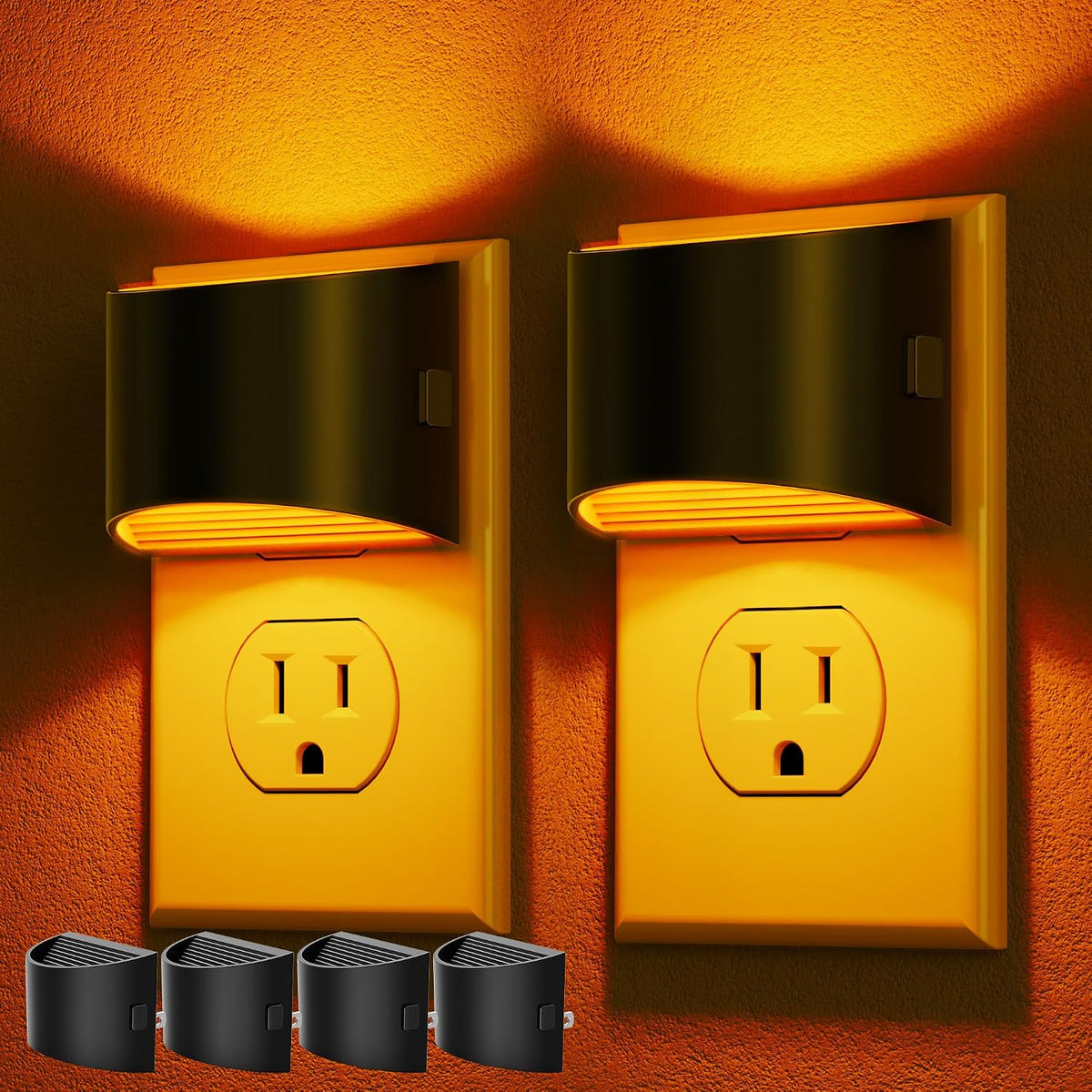 Adjustable-brightness plug-in night light two-pack with dusk-to-dawn sensor