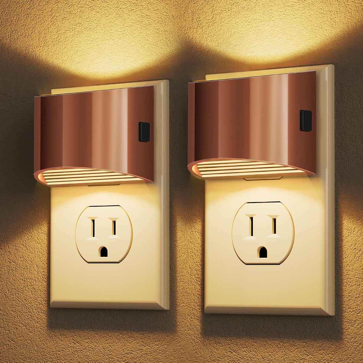 Adjustable-brightness plug-in night light two-pack with dusk-to-dawn sensor