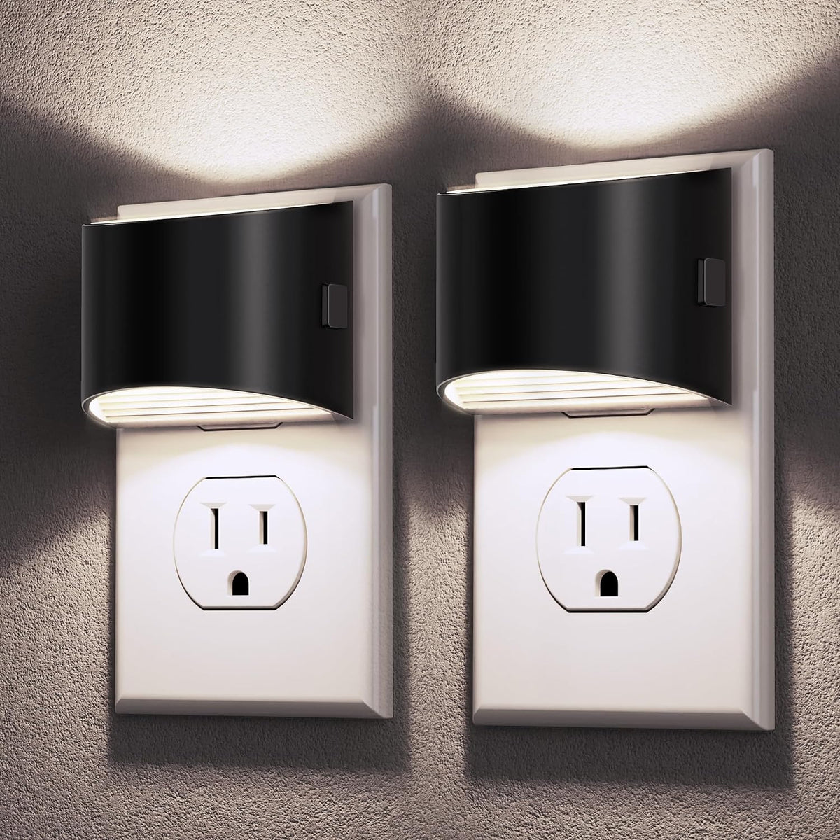 Adjustable-brightness plug-in night light two-pack with dusk-to-dawn sensor