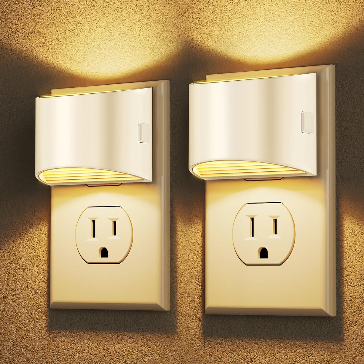 Adjustable-brightness plug-in night light two-pack with dusk-to-dawn sensor