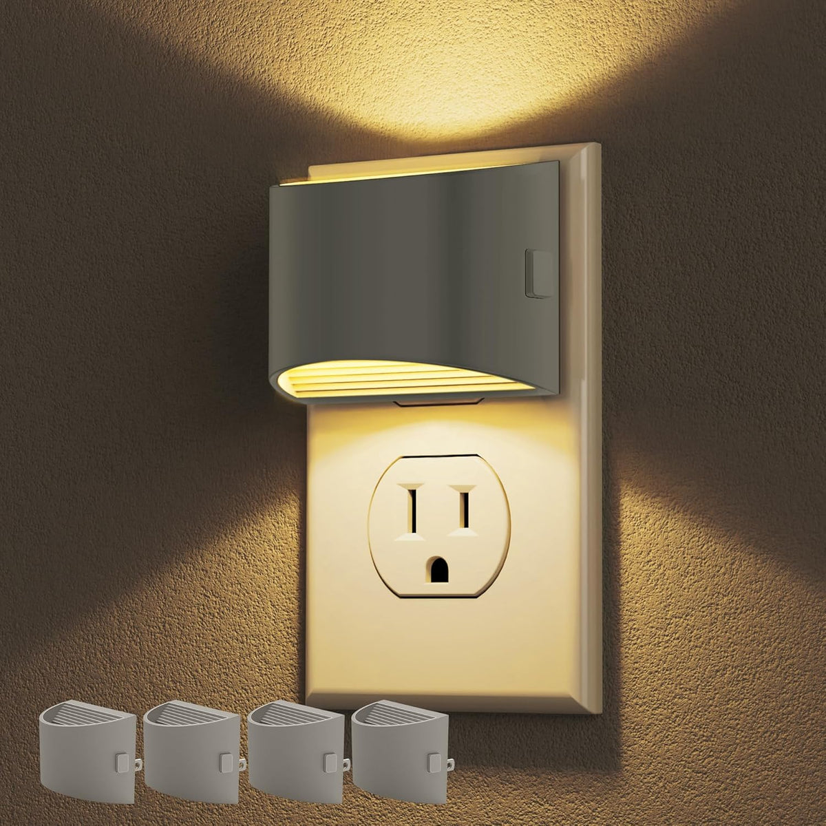 Adjustable-brightness plug-in night light two-pack with dusk-to-dawn sensor