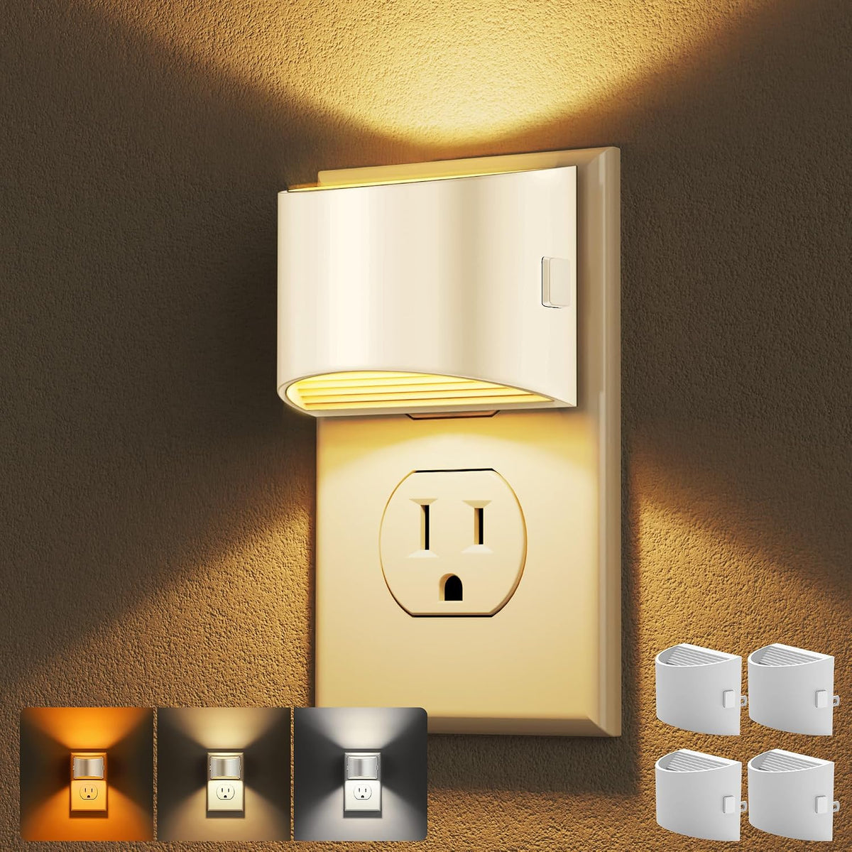 Adjustable-brightness plug-in night light two-pack with dusk-to-dawn sensor