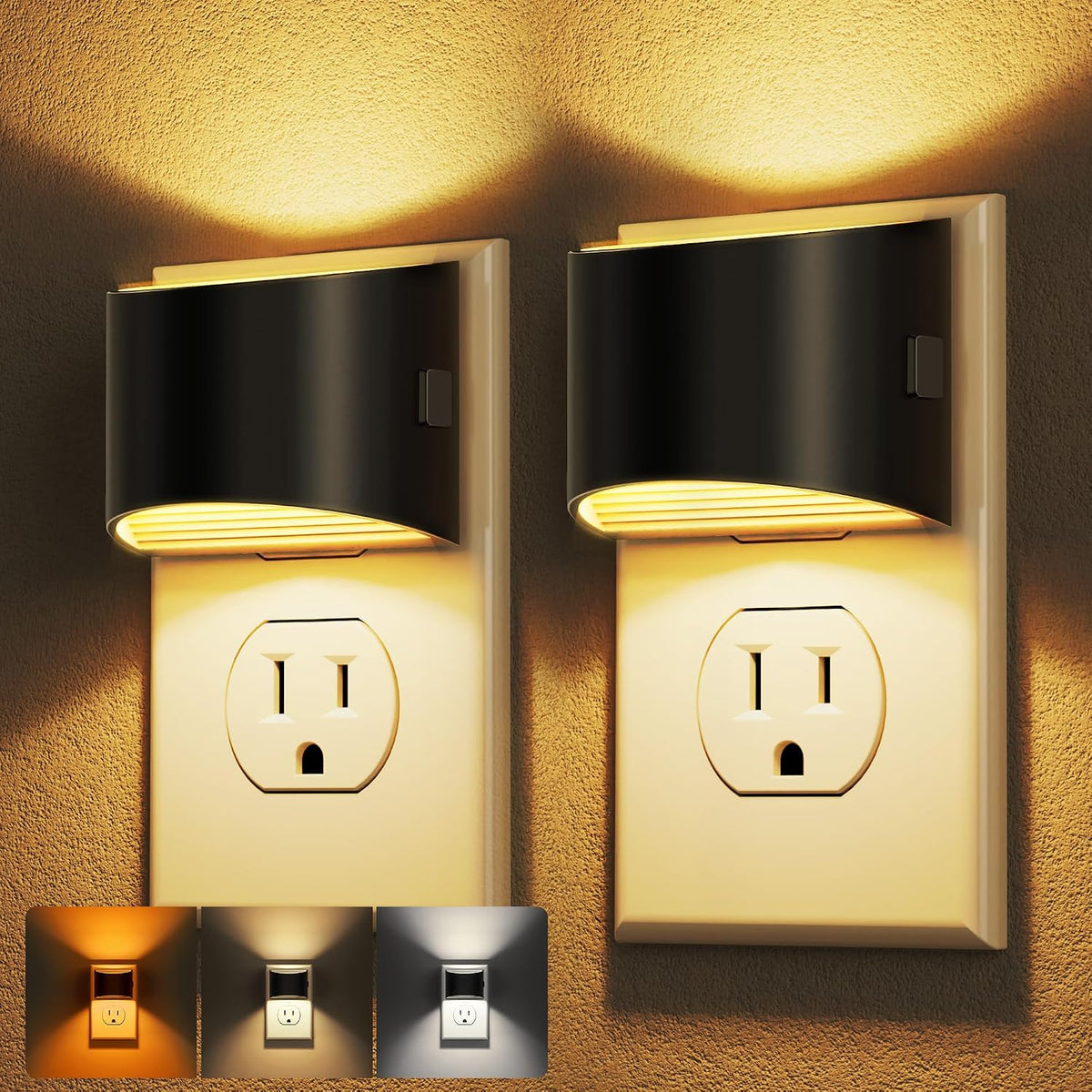 Adjustable-brightness plug-in night light two-pack with dusk-to-dawn sensor