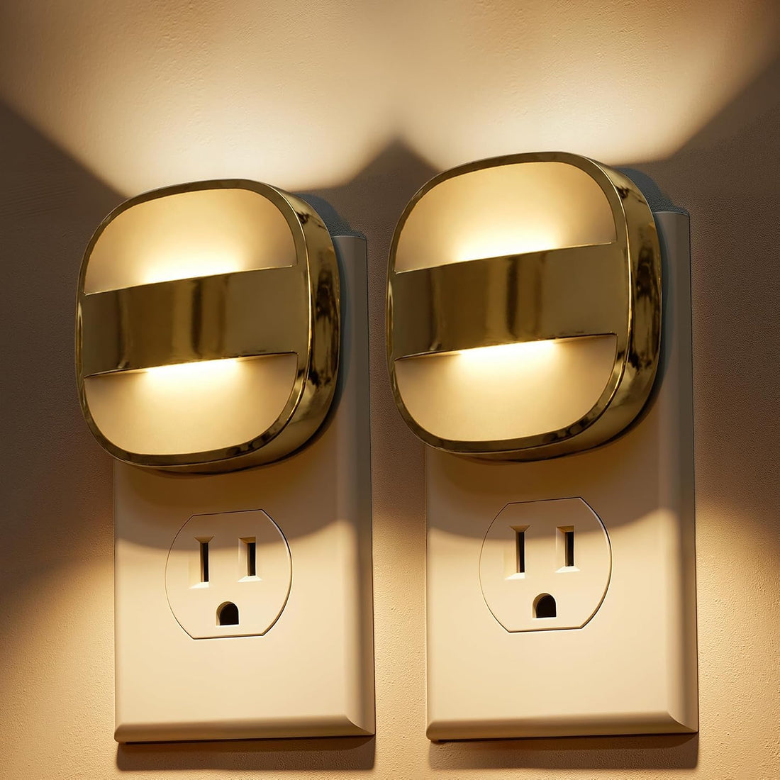 Dimmable plug-in sensor night light two-pack with selectable light tones