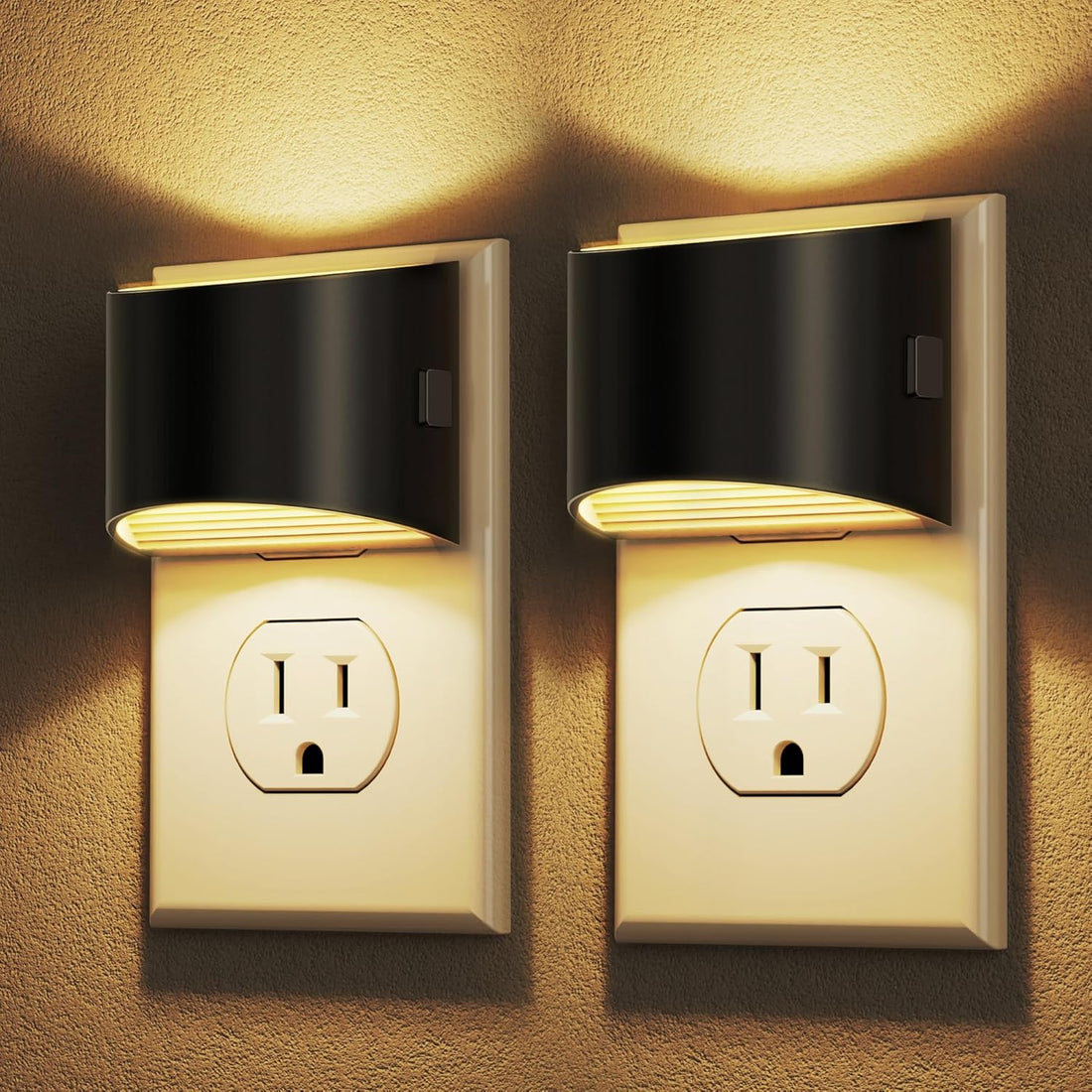 Adjustable-brightness plug-in night light two-pack with dusk-to-dawn sensor