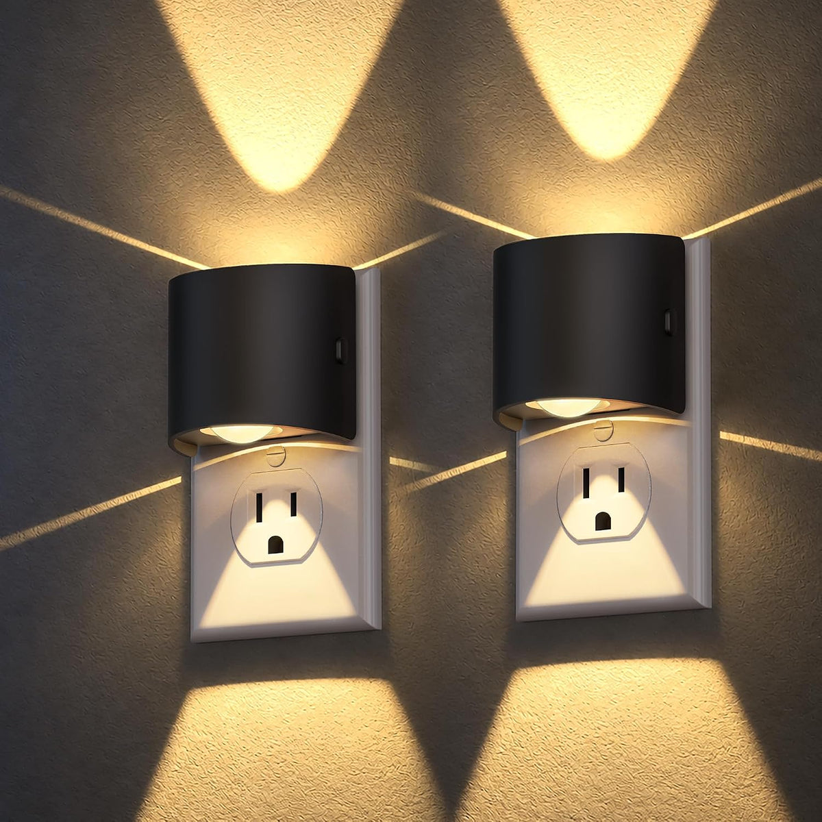 Adjustable-brightness plug-in night light two-pack with dusk-to-dawn sensor