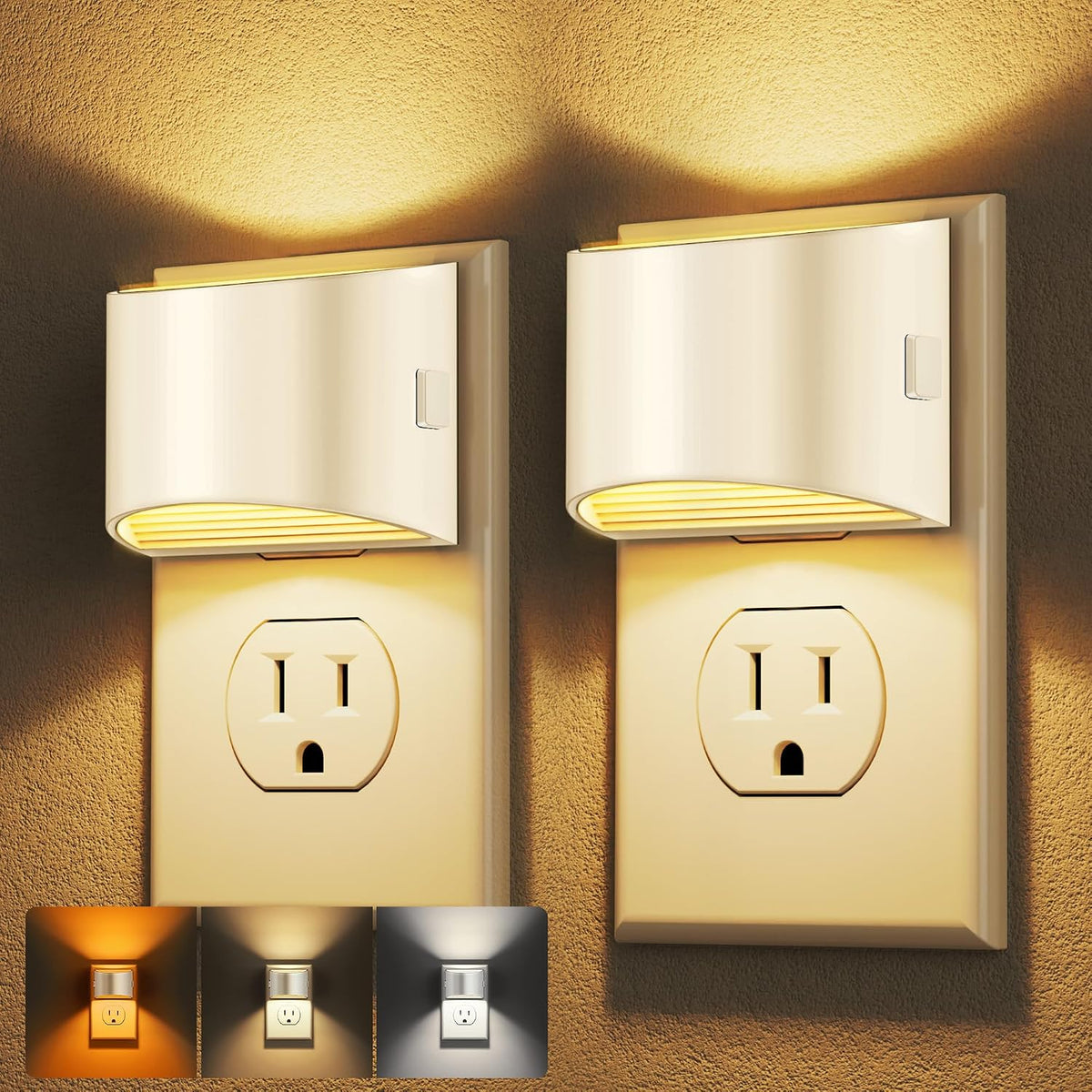 Adjustable-brightness plug-in night light two-pack with dusk-to-dawn sensor