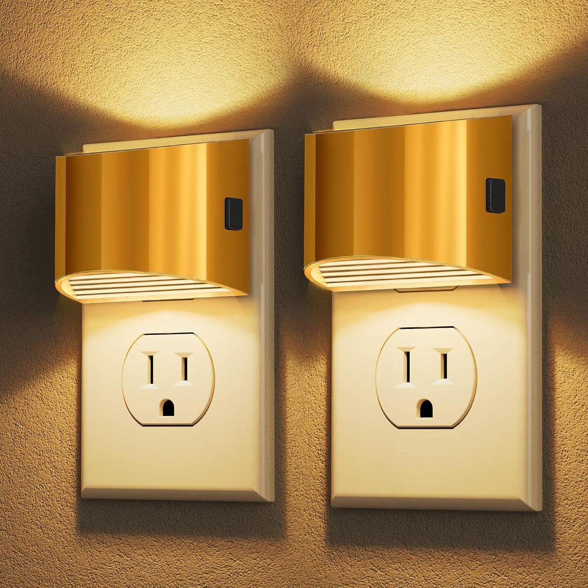 Adjustable-brightness plug-in night light two-pack with dusk-to-dawn sensor
