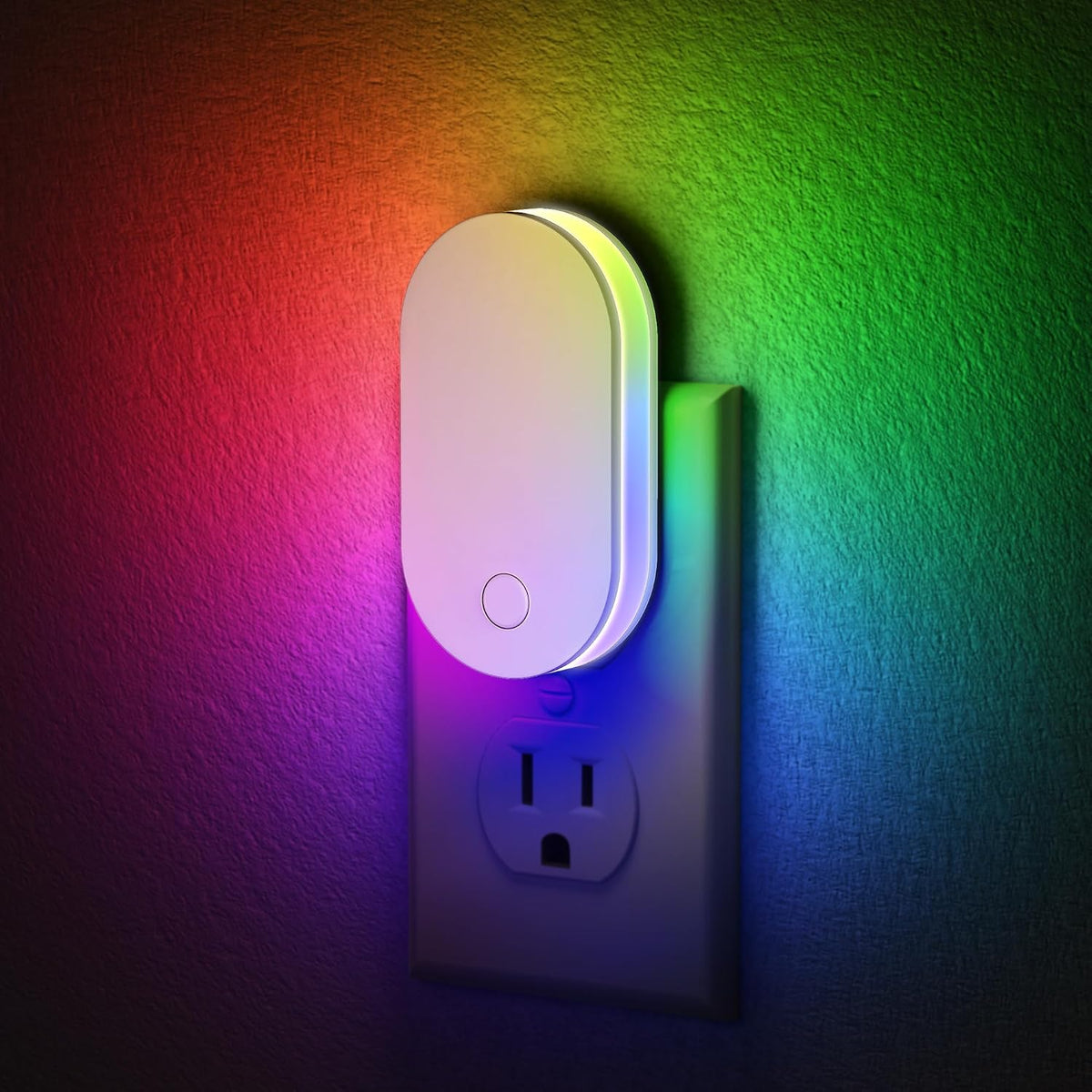Plug-in night light two-pack with dimmable RGB or warm-white lighting