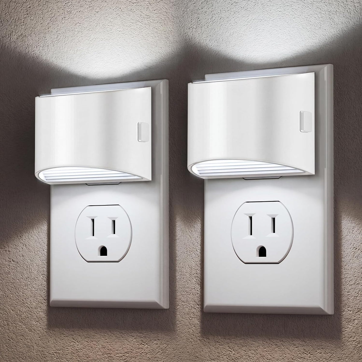 Adjustable-brightness plug-in night light two-pack with dusk-to-dawn sensor